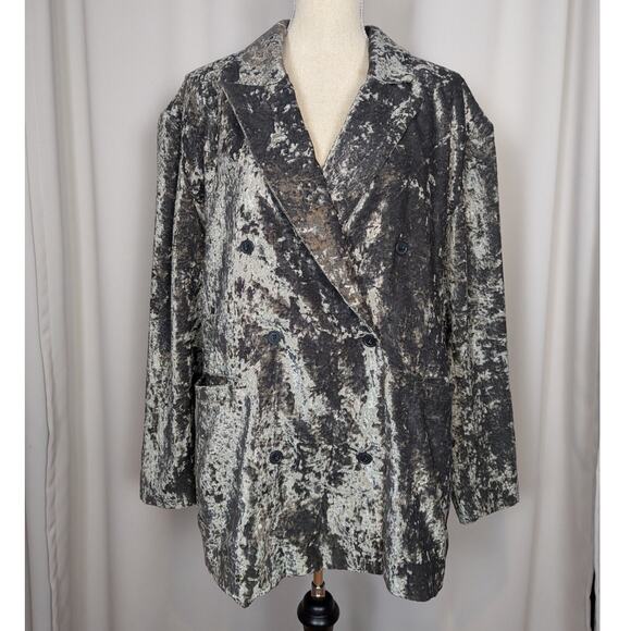 Treasure & Bond Double Breasted Crushed Velvet Blazer Gray Size 2X - Picture 14 of 14